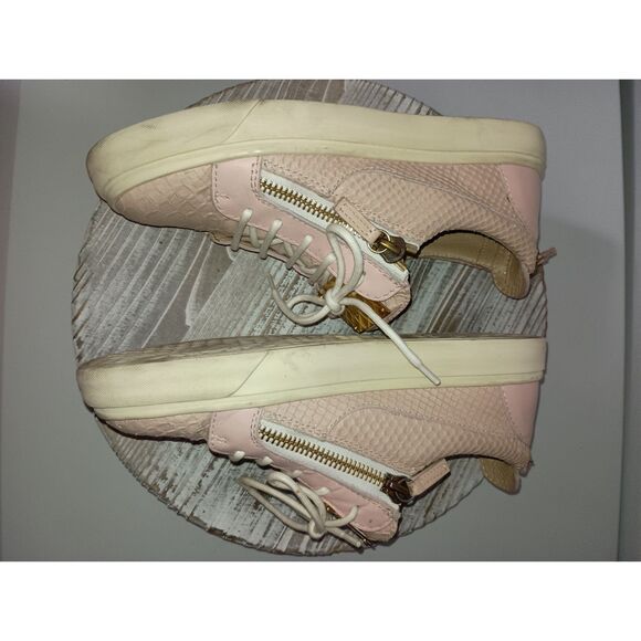 Giuseppe Zanotti Pink Leather Lace Up Sneakers Embossed Reptile Print, W Size 37 - Picture 5 of 10